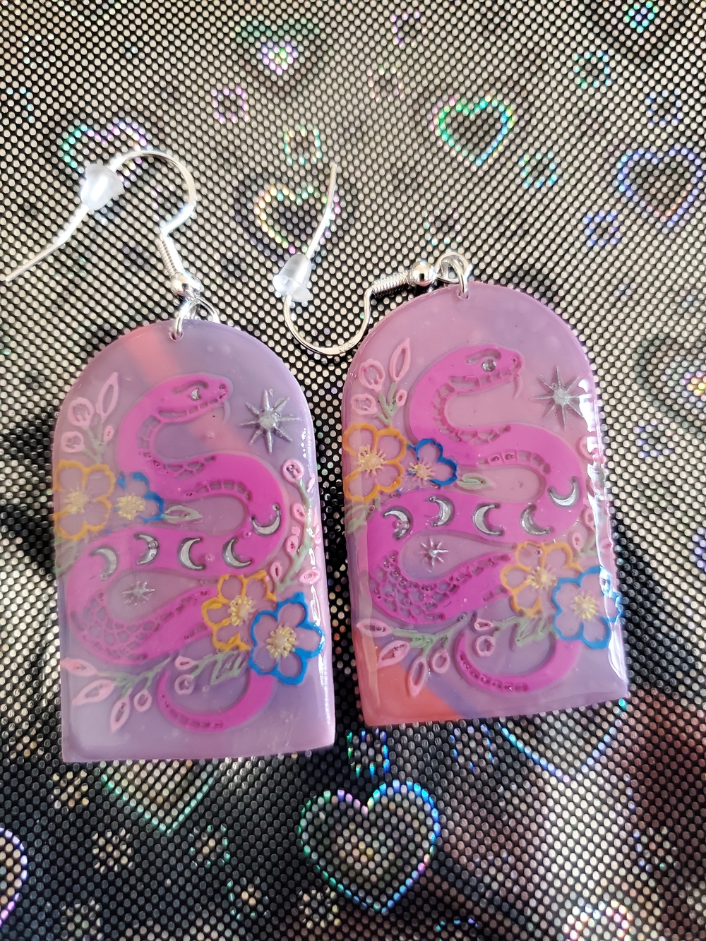 Pink And Purple Snake Floral Dangle Earrings